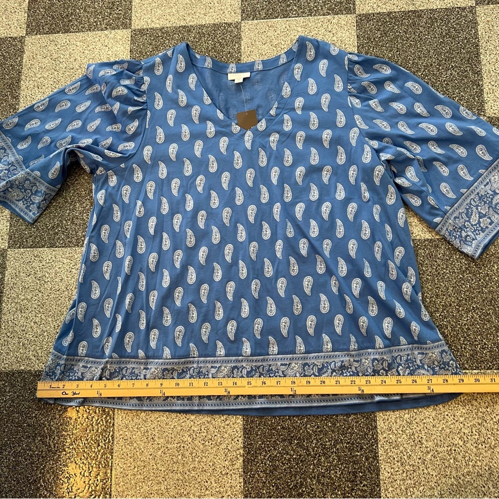 J. Jill Light Blue Paisley V-Neck Blouse - Picture 8 of 11